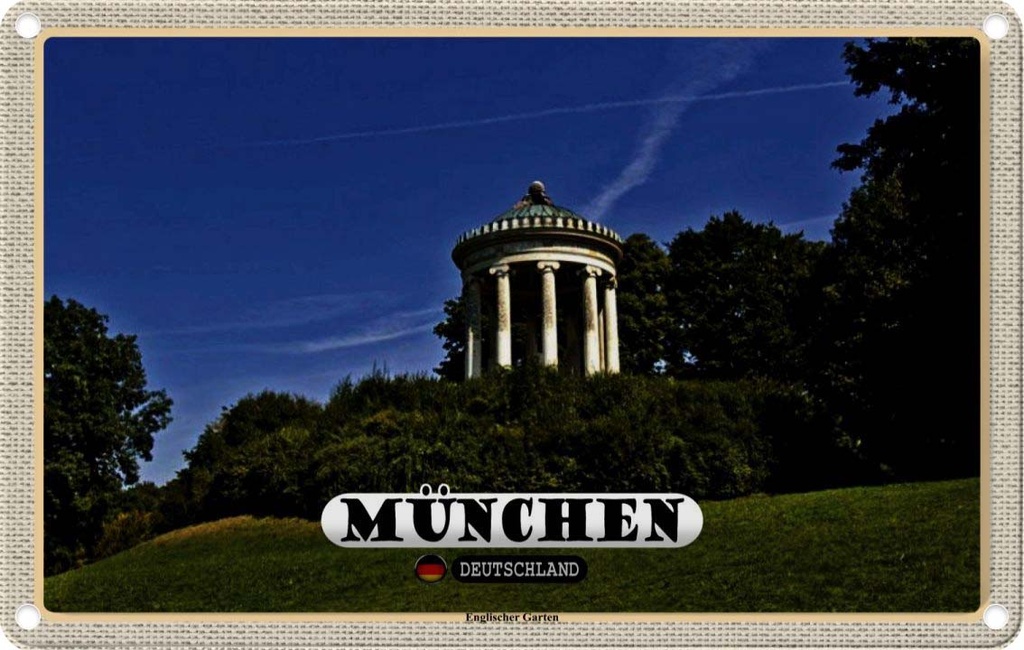 Blechschild 20x30 cm München Englischer Garten Bildmotiv Reisemotiv Abenteuer Reisen Urlaub