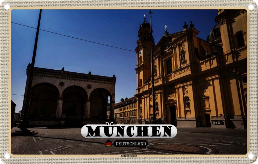 Blechschild 20x30 cm München Odeonsplatz Skulptur Bildmotiv Reisemotiv Abenteuer Reisen Urlaub