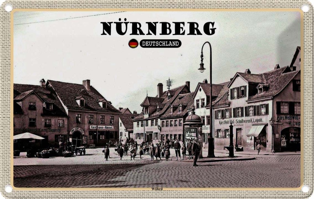 Blechschild 20x30 cm Nürnberg Wöhrd Altstadt Gemälde Bildmotiv Reisemotiv Abenteuer Reisen Urlaub