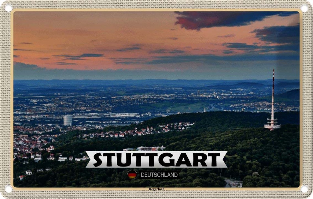 Blechschild 20x30 cm Stuttgart Blick auf Degerloch Bildmotiv Reisemotiv Abenteuer Reisen Urlaub