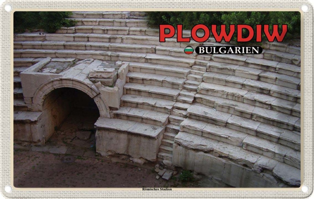 Blechschild 20x30 cm Plowdiw Bulgarien Römisches Stadion Bildmotiv Reisemotiv Abenteuer Reisen Urlaub