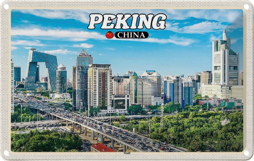 Blechschild 20x30 cm Peking China Stadt Hochhäuser Skyline Bildmotiv Reisemotiv Abenteuer Reisen Urlaub