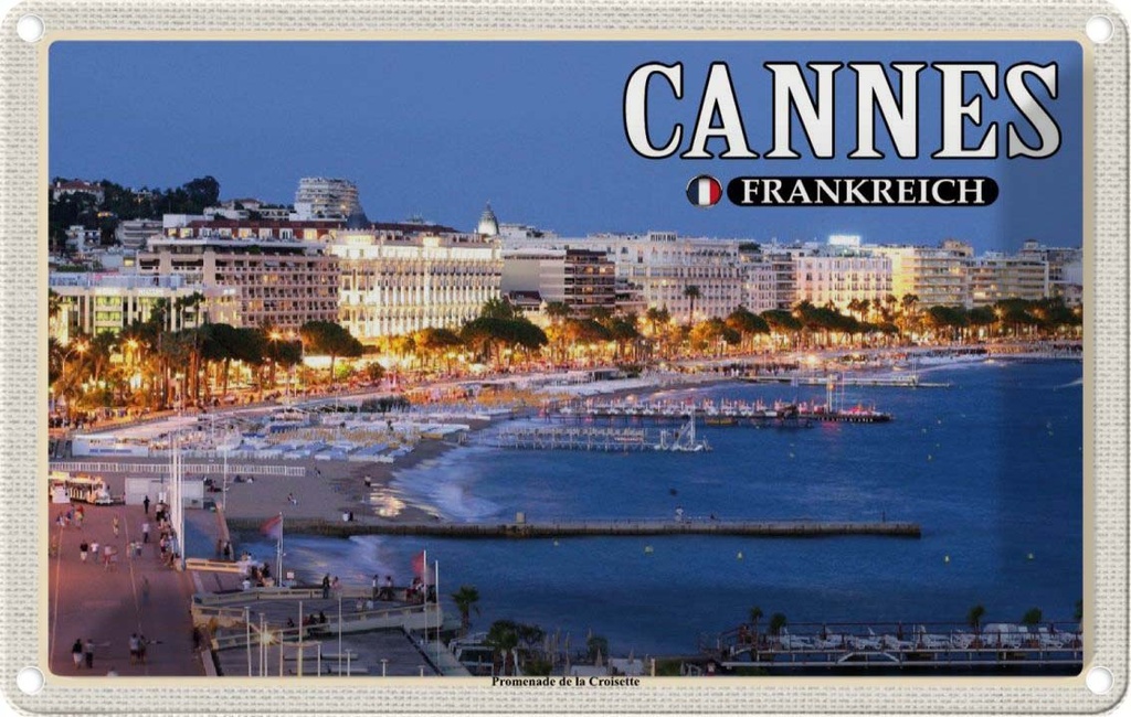 Blechschild 20x30 cm Cannes Frankreich Promenade la Croisette Abenteuer Reisen Urlaub