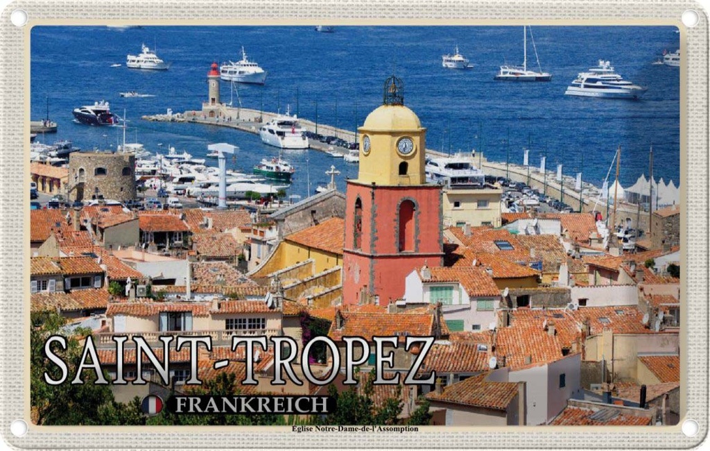 Blechschild 20x30 cm Saint-Tropez Eglise Notre-Dame-de Bildmotiv Reisemotiv Abenteuer Reisen Urlaub