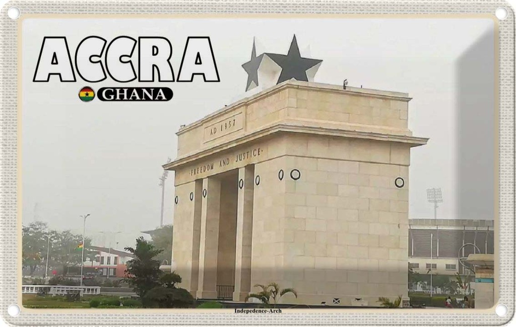 Blechschild 20x30 cm Accra Ghana Independence-Arche Bildmotiv Reisemotiv Abenteuer Reisen Urlaub