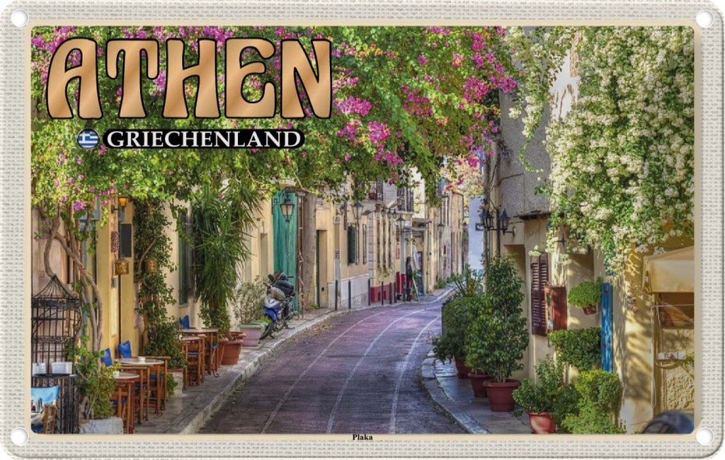 Blechschild 20x30 cm Athen Griechenland Plaka Stadtteil Bildmotiv Reisemotiv Abenteuer Reisen Urlaub