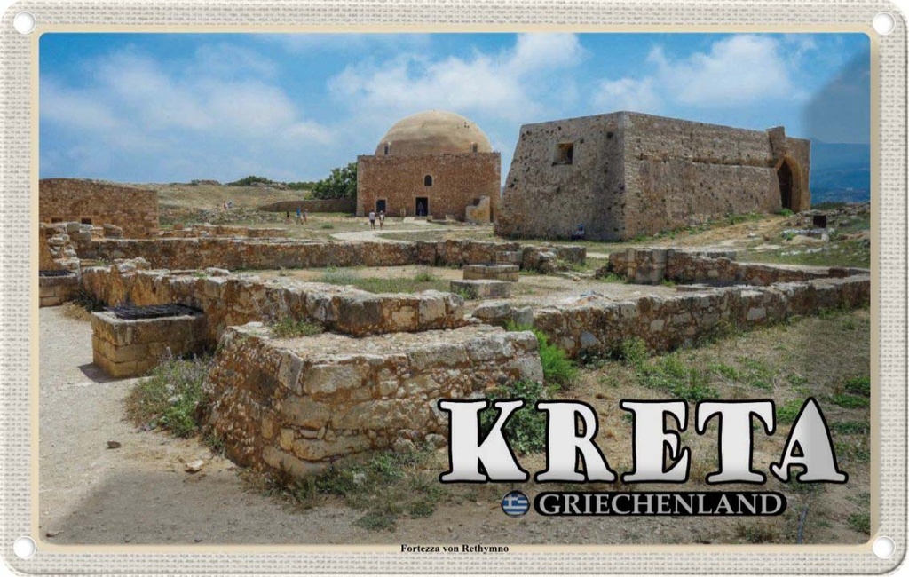 Blechschild 20x30 cm Kreta Griechenland Fortezza von Rethymno Bildmotiv Reisemotiv Abenteuer Reisen Urlaub