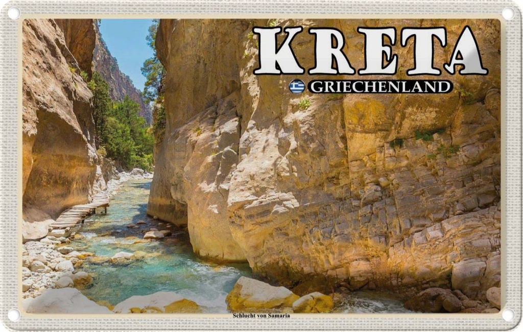 Blechschild 20x30 cm Kreta Griechenland Schlucht von Samaria Bildmotiv Reisemotiv Abenteuer Reisen Urlaub