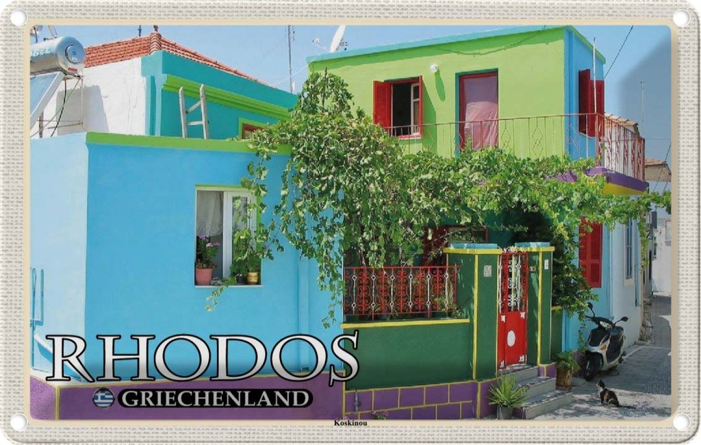 Blechschild 20x30 cm Rhodos Griechenland Koskinou Gasse Bildmotiv Reisemotiv Abenteuer Reisen Urlaub