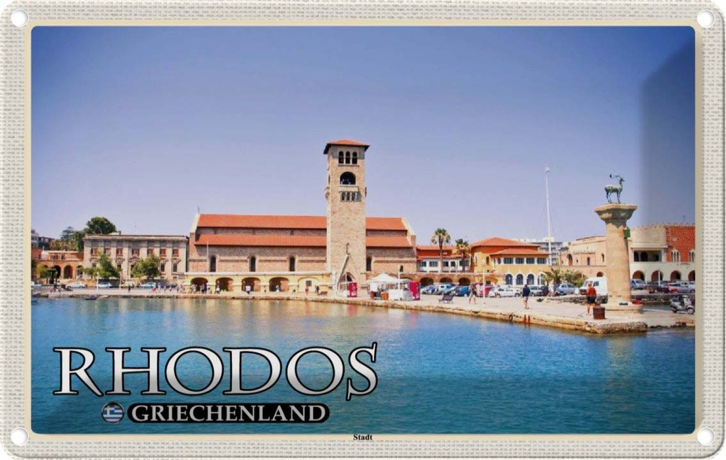 Blechschild 20x30 cm Rhodos Griechenland Stadt Meer Bildmotiv Reisemotiv Abenteuer Reisen Urlaub