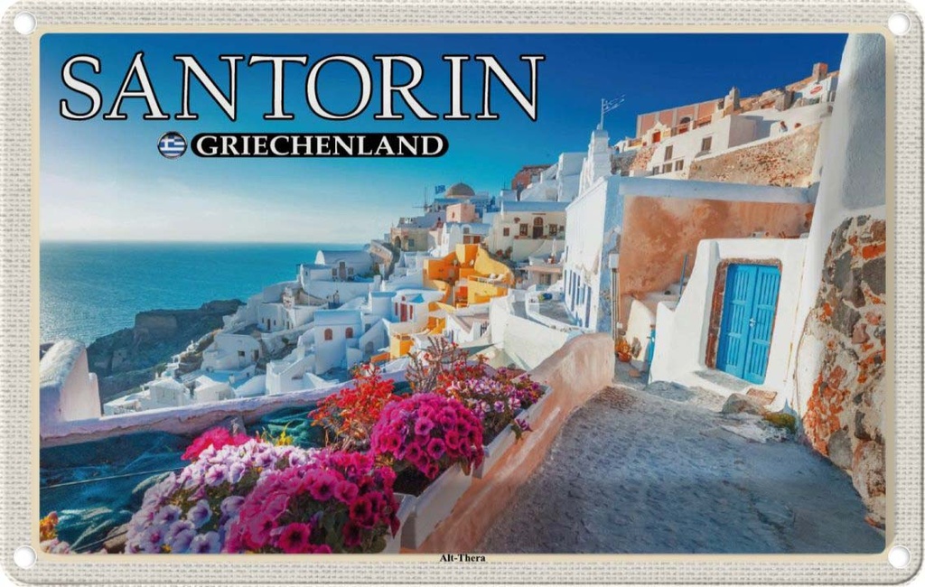 Blechschild 20x30 cm Santorin Griechenland Alt-Thera Antike Bildmotiv Reisemotiv Abenteuer Reisen Urlaub