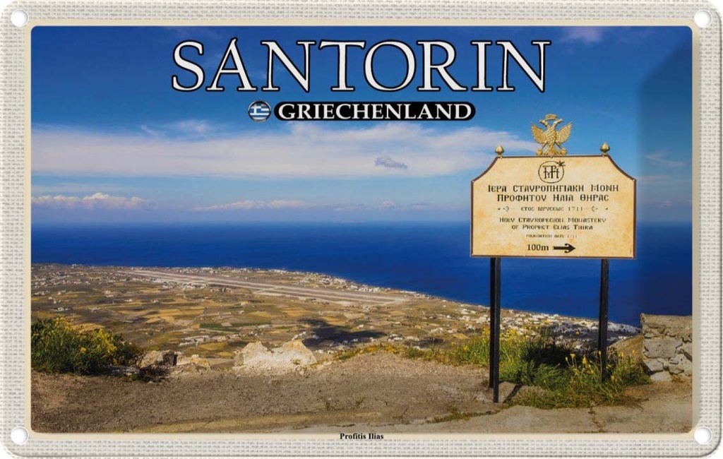 Blechschild 20x30 cm Santorin Griechenland Profitis Ilias Bildmotiv Reisemotiv Abenteuer Reisen Urlaub