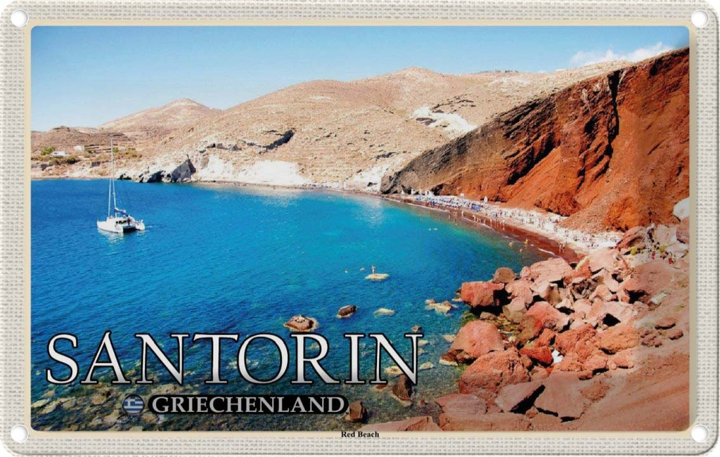 Blechschild 20x30 cm Santorin Griechenland Red Beach Strand Bildmotiv Reisemotiv Abenteuer Reisen Urlaub