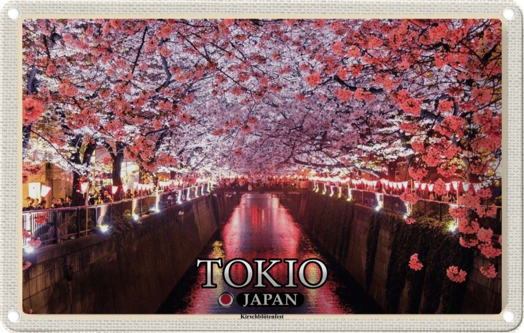 Blechschild 20x30 cm Tokio Japan Kirschblütenfest Bäume Fluss Bildmotiv Reisemotiv Abenteuer Reisen Urlaub