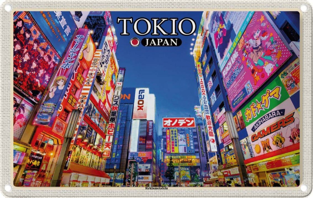 Blechschild 20x30 cm Tokio Japan Reklametafeln Bildmotiv Reisemotiv Abenteuer Reisen Urlaub