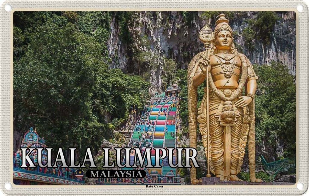 Blechschild 20x30 cm Kuala Lumpur Malaysia Batu Caves Bildmotiv Reisemotiv Abenteuer Reisen Urlaub
