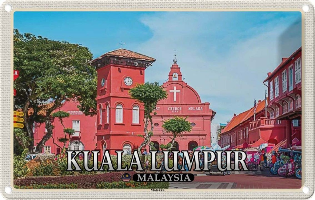 Blechschild 20x30 cm Kuala Lumpur Urlaub Malaysia Malakka Stadt Kirche Bildmotiv Reisemotiv Abenteuer Reisen