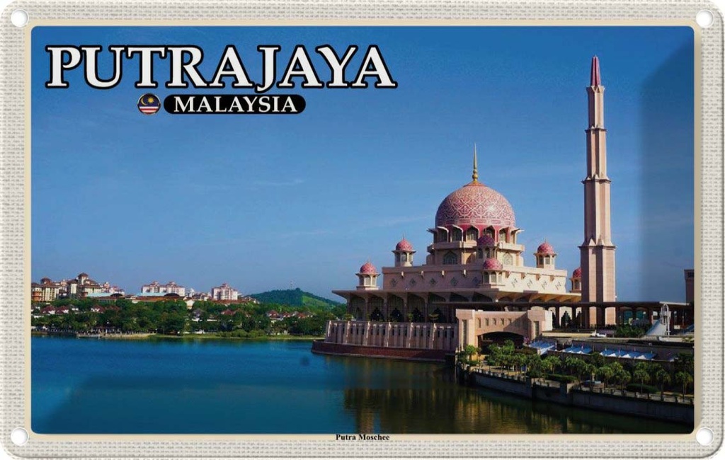 Blechschild 20x30 cm Putrajaya Malaysia Putra Moschee Bildmotiv Reisemotiv Abenteuer Reisen Urlaub