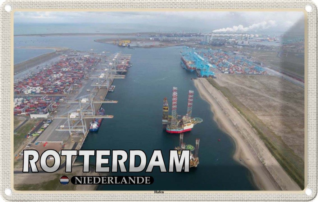 Blechschild 20x30 cm Rotterdam Niederlande Hafen Schiffe Bildmotiv Reisemotiv Abenteuer Reisen Urlaub
