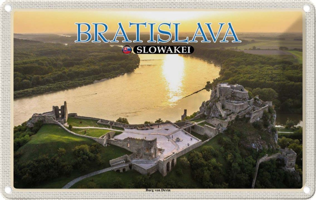 Blechschild 20x30 cm Bratislava Slowakei Burg von Devin Bildmotiv Reisemotiv Abenteuer Reisen Urlaub