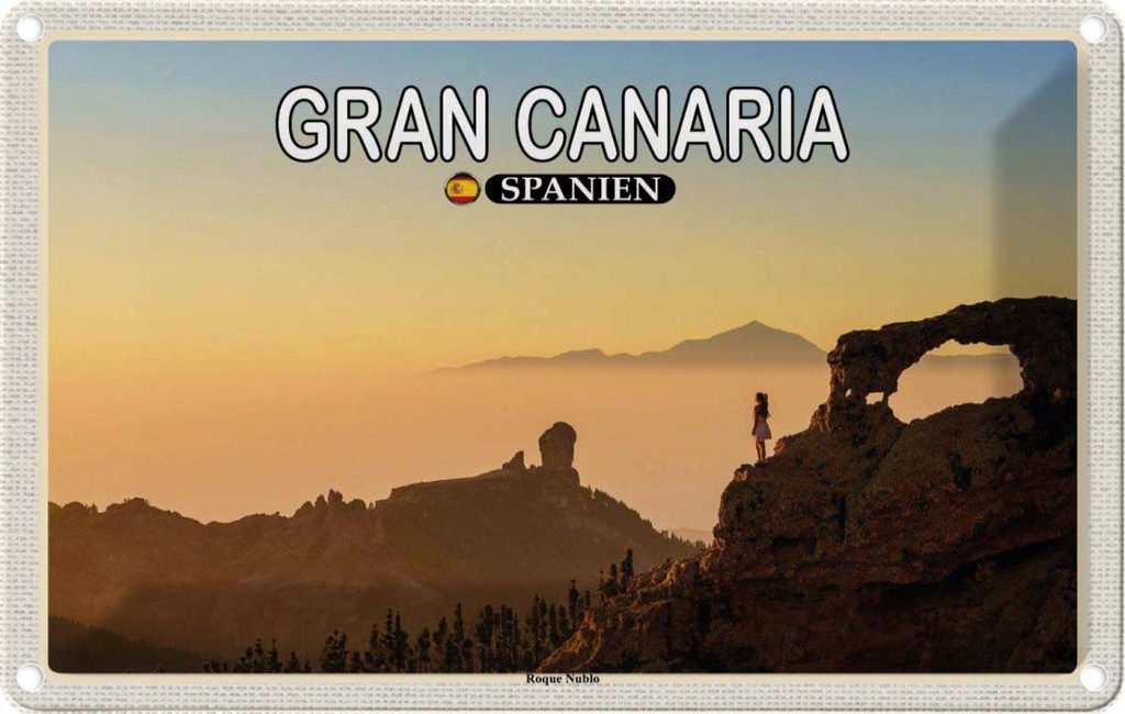 Blechschild 20x30 cm Gran Canaria Urlaub Spanien Roque Nublo Berg Bildmotiv Reisemotiv Abenteuer Reisen