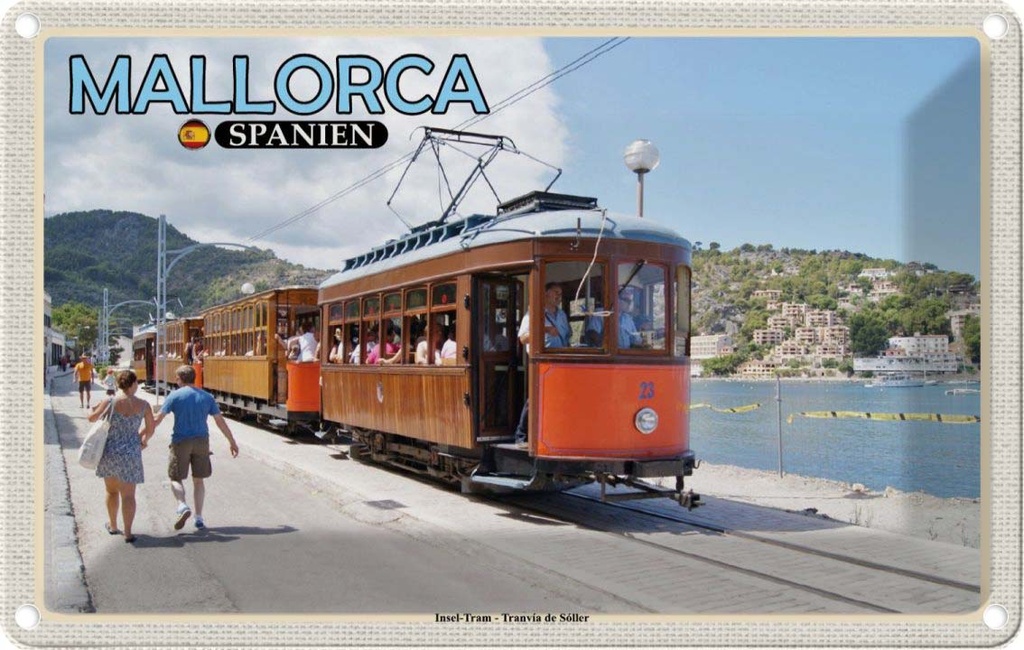 Blechschild 20x30 cm Mallorca Spanien Insel-Tram-Tranvia Bildmotiv Reisemotiv Abenteuer Reisen Urlaub