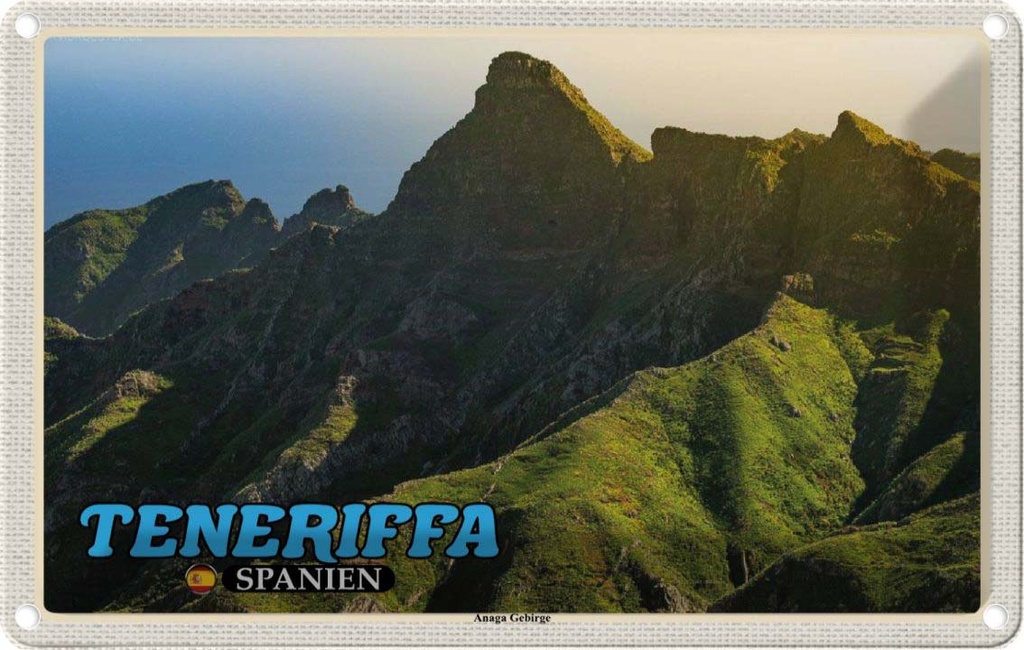 Blechschild 20x30 cm Teneriffa Spanien Anaga Gebirge Bildmotiv Reisemotiv Abenteuer Reisen Urlaub