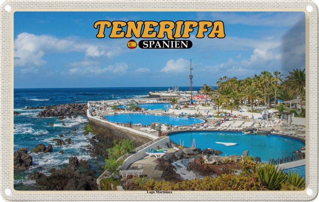 Blechschild 20x30 cm Teneriffa Spanien Lago Martiánez Freibad Bildmotiv Reisemotiv Abenteuer Reisen Urlaub