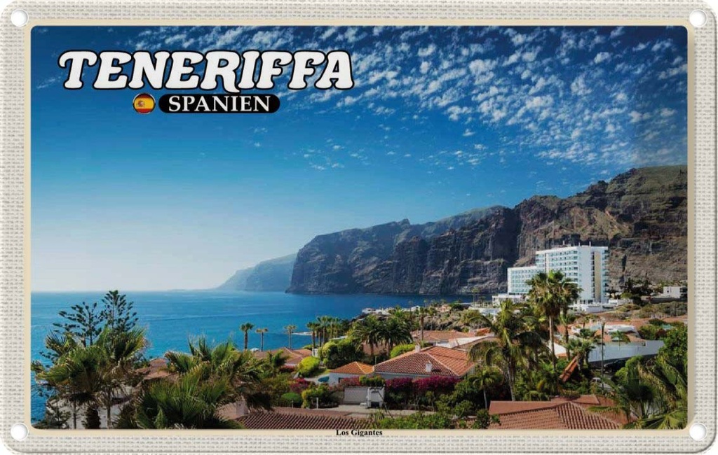 Blechschild 20x30 cm Teneriffa Spanien Los Gigantes Steilküste Bildmotiv Reisemotiv Abenteuer Reisen Urlaub