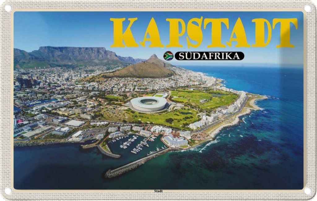 Blechschild 20x30 cm Kapstadt Südafrika Stadt Meer Berge Bildmotiv Reisemotiv Abenteuer Reisen Urlaub