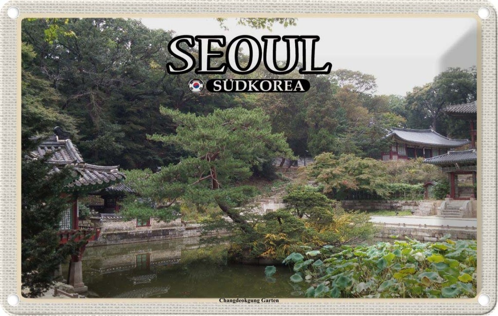 Blechschild 20x30 cm Seoul Südkorea Changdeokgung Garten Bildmotiv Reisemotiv Abenteuer Reisen Urlaub