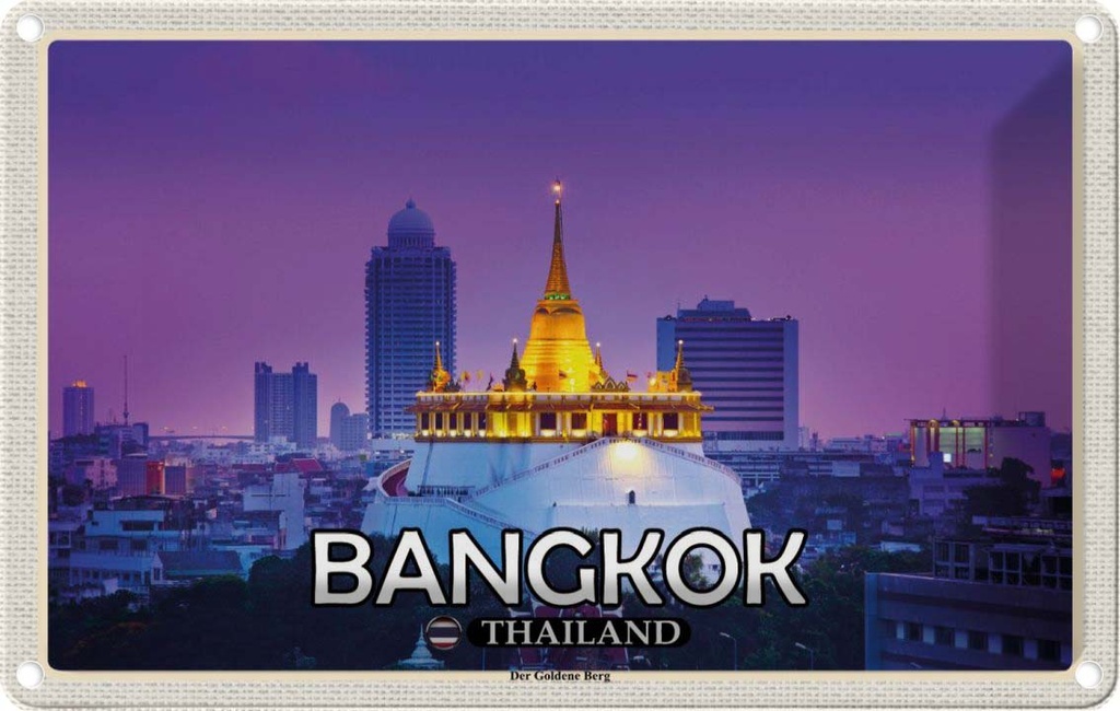 Blechschild 20x30 cm Bangkok Thailand Urlaub Der Goldene Berg Tempel Bildmotiv Reisemotiv Abenteuer Reisen