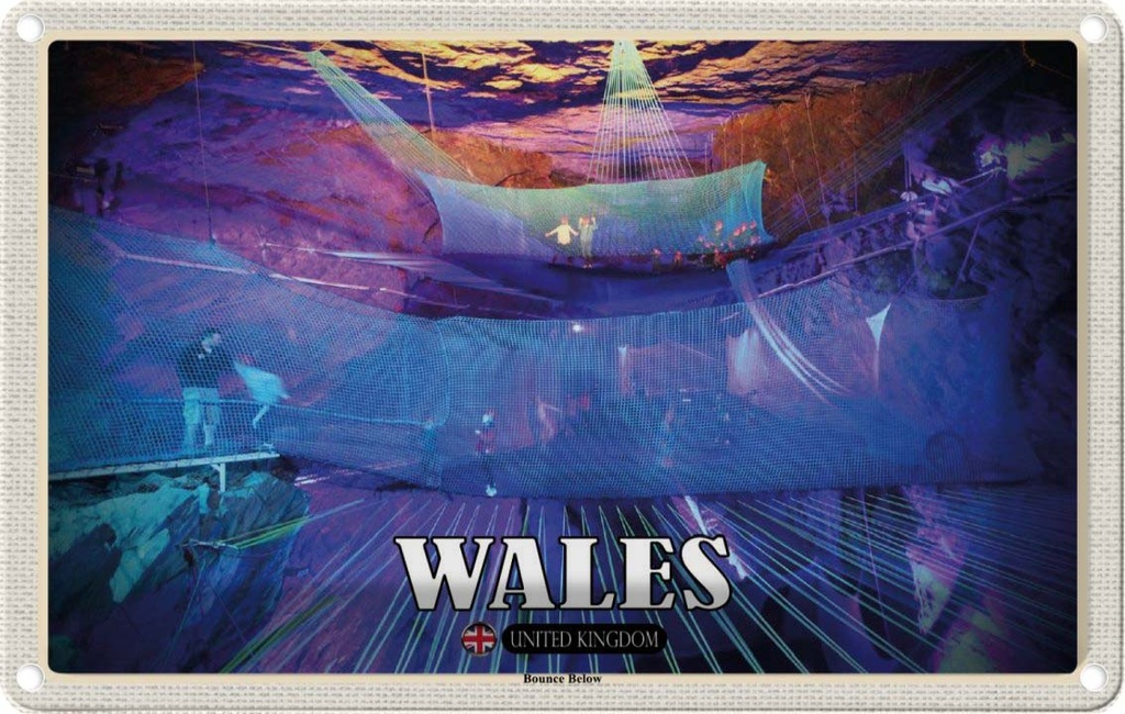 Blechschild 20x30 cm Wales United Kingdom Bounce Below Bildmotiv Reisemotiv Abenteuer Reisen Urlaub