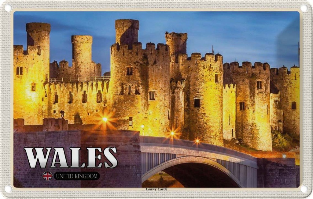 Blechschild 20x30 cm Wales United Urlaub Kingdom Conwy Castle Burg Bildmotiv Reisemotiv Abenteuer Reisen