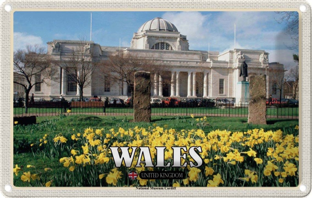 Blechschild 20x30 cm Wales United Kingdom Museum Cardiff Bildmotiv Reisemotiv Abenteuer Reisen Urlaub