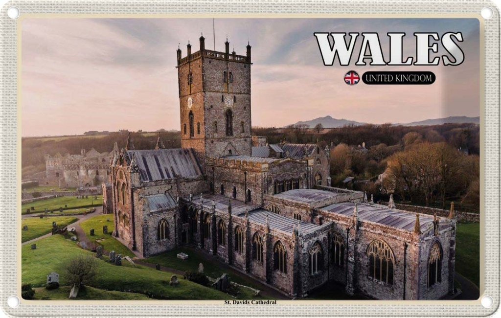 Blechschild 20x30 cm Wales United Urlaub Kingdom St. Davids Cathedral Bildmotiv Reisemotiv Abenteuer Reisen