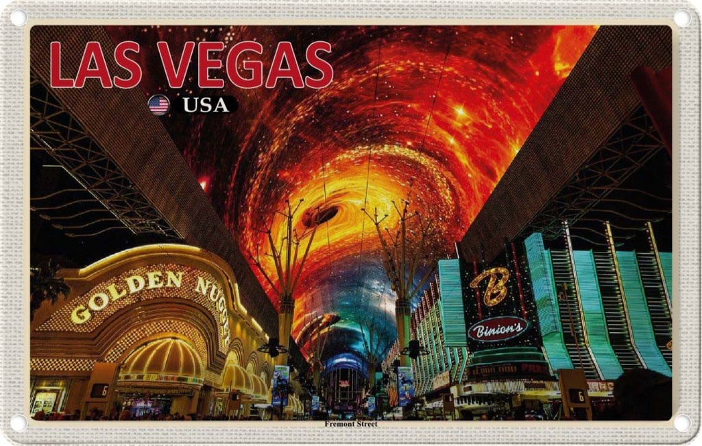 Blechschild 20x30 cm Las Vegas Urlaub USA Fremont Street Casinos Bildmotiv Reisemotiv Abenteuer Reisen