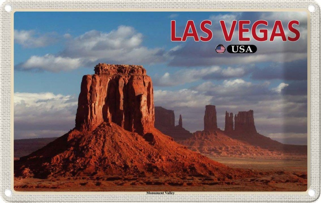 Blechschild 20x30 cm Las Vegas Urlaub USA Monument Valley Hochebene Bildmotiv Reisemotiv Abenteuer Reisen