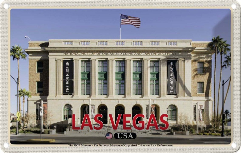 Blechschild 20x30 cm Las Vegas Urlaub USA The MOB Museum Bildmotiv Reisemotiv Abenteuer Reisen