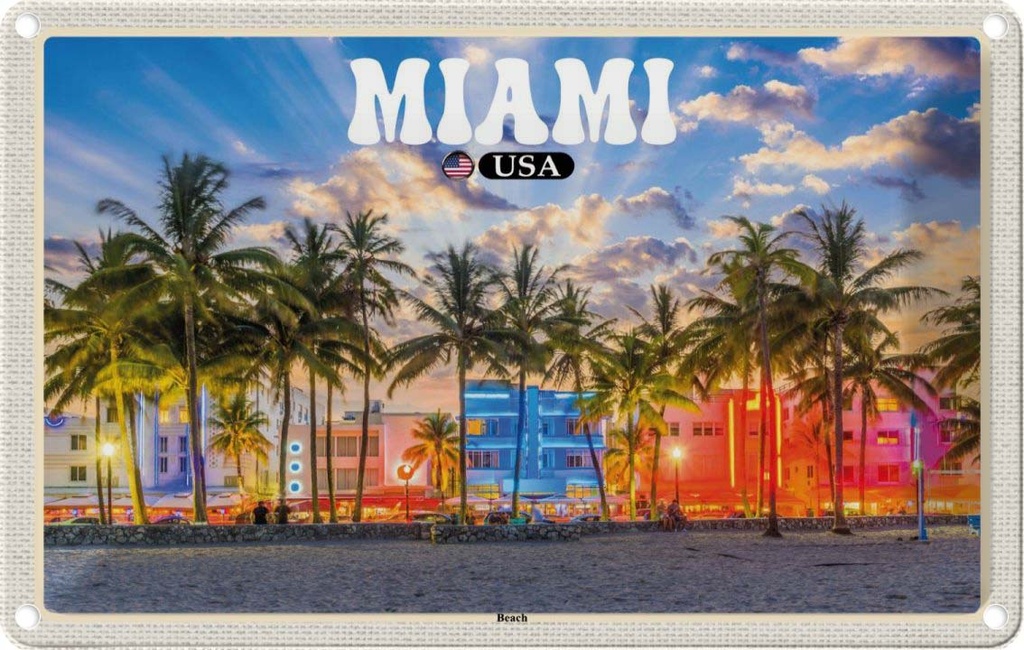 Blechschild 20x30 cm Miami USA Strand Palmen Urlaub Bildmotiv Reisemotiv Abenteuer Reisen