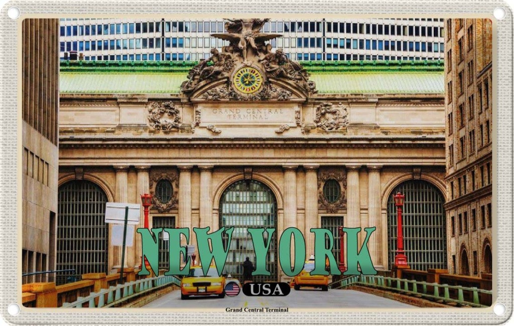Blechschild 20x30 cm New York Urlaub USA Grand Central Terminal Bildmotiv Reisemotiv Abenteuer Reisen