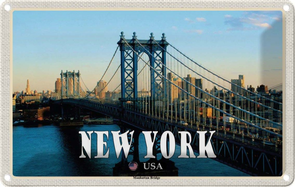 Blechschild 20x30 cm New York Urlaub USA Manhattan Bridge Brücke Bildmotiv Reisemotiv Abenteuer Reisen