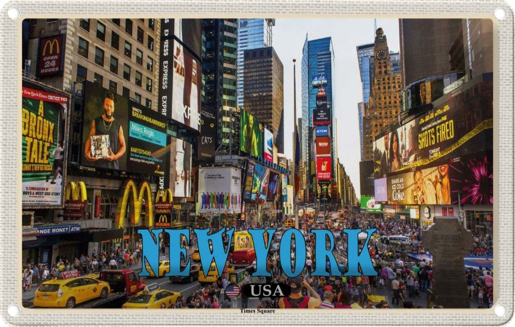 Blechschild 20x30 cm New York Urlaub USA Times Square Zentrum Bildmotiv Reisemotiv Abenteuer Reisen