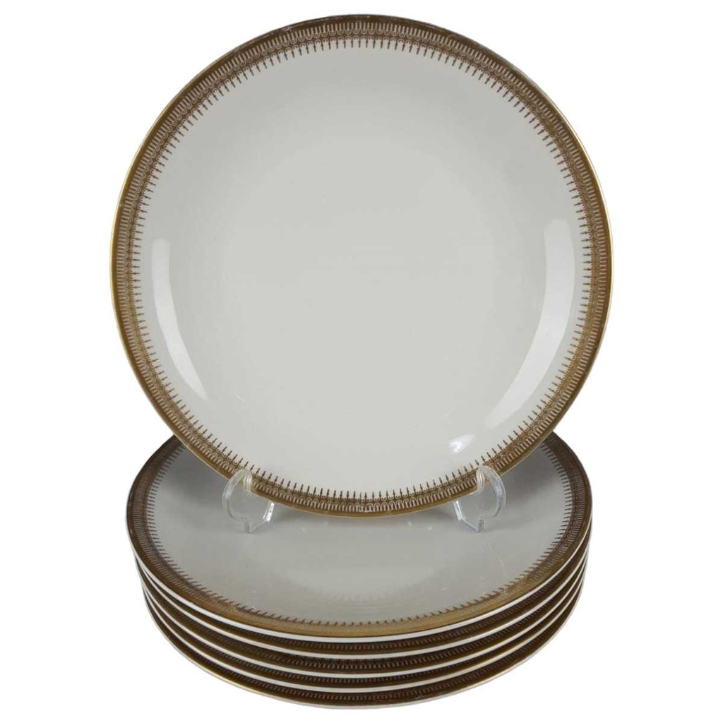[458138401] 6er Set Kuchenteller Dessertteller Golddekor 19,6 cm Seltmann Weiden Vohenstrauß Elfenbein gebraucht - gut