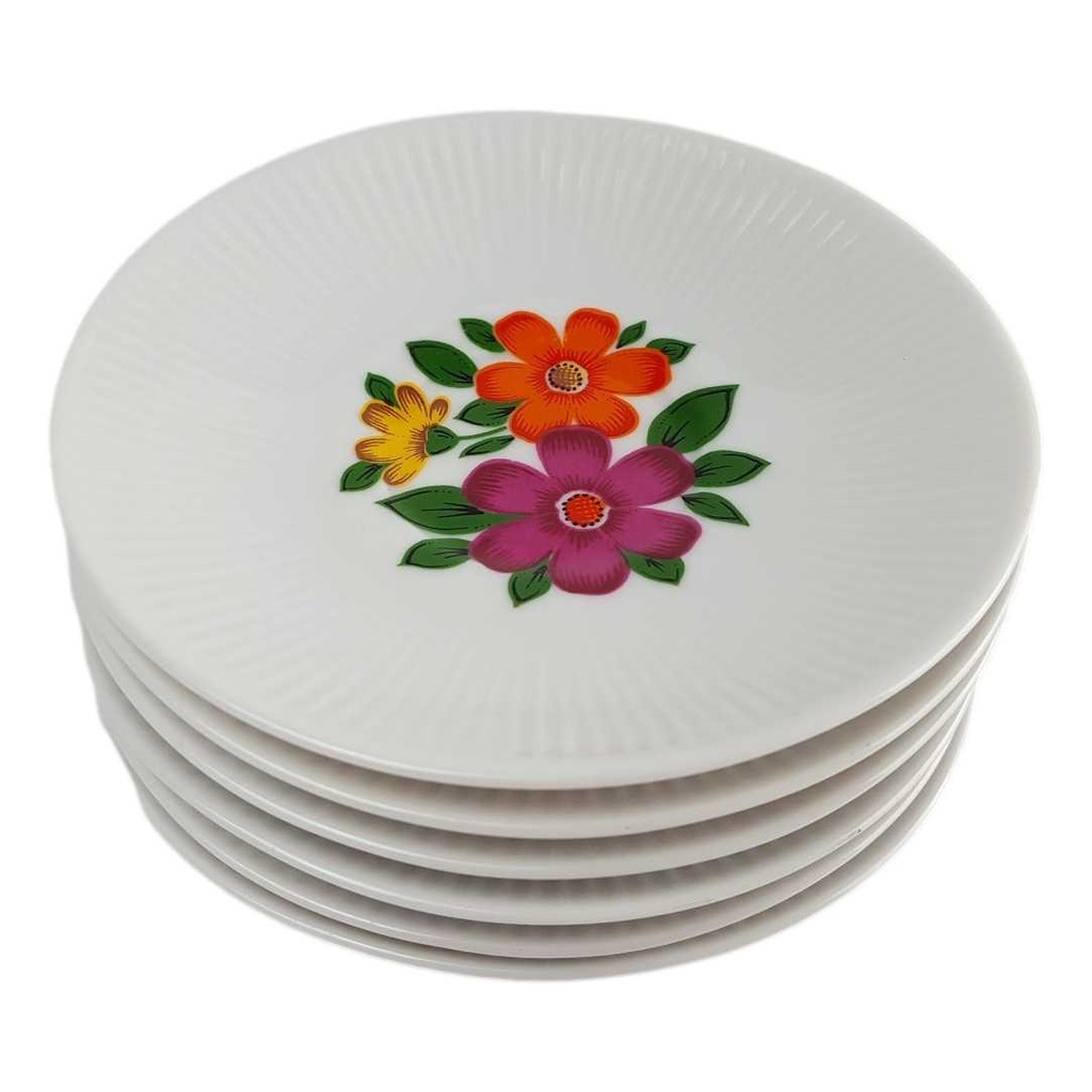 [458142712] 6er Set Kuchenteller Dessertteller Teller mini 11,5 cm Winterling Marktleuthen bunte Blumen Bavaria gebraucht - gut