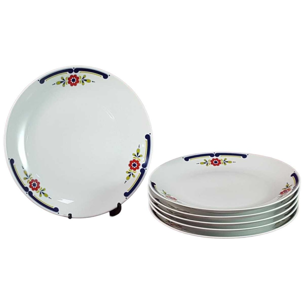[45816232] 6er Set Speiseteller Essteller 24,5 cm Mitterteich Form 890 blau grün rot Blumendekor Blumen gebraucht - gut