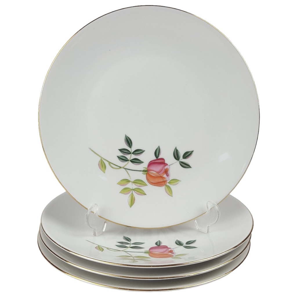 4er Set Kuchenteller Dessertteller Goldrand 19,8 cm Zeh Scherzer Blumendekor Blumen gebraucht - gut