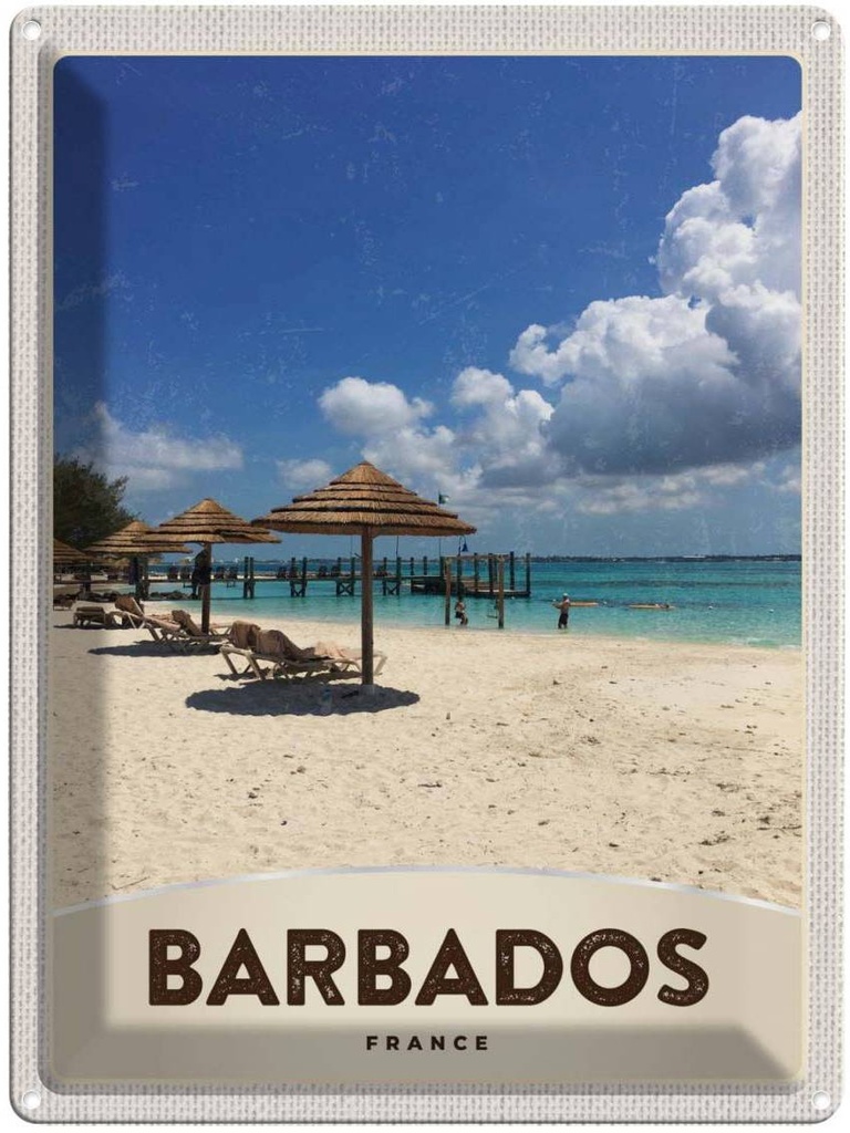 Blechschild 40x20 cm Barbados Insel Frankreich Meer Strand Bildmotiv Reisemotiv Abenteuer Reisen Urlaub