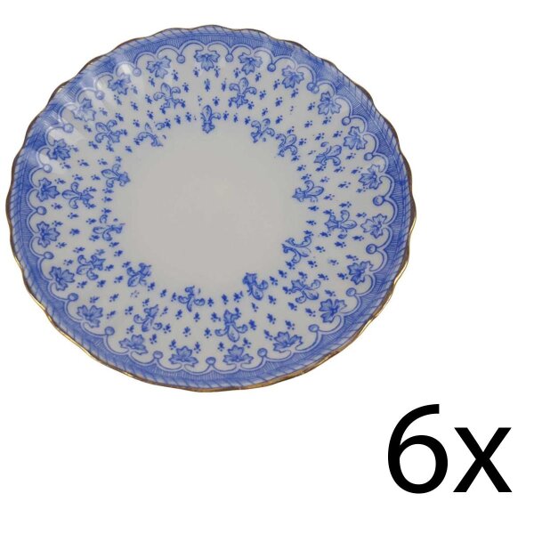 6er Set Untertasse Goldrand Stempeln sind unterschiedlich 13,8 cm Schaller Blaue Lilie Blumendekor Blumen gebraucht - gut