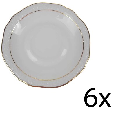 6er Set Untertasse für Kaffee klein Winterling Blumendekor Goldrand weiß